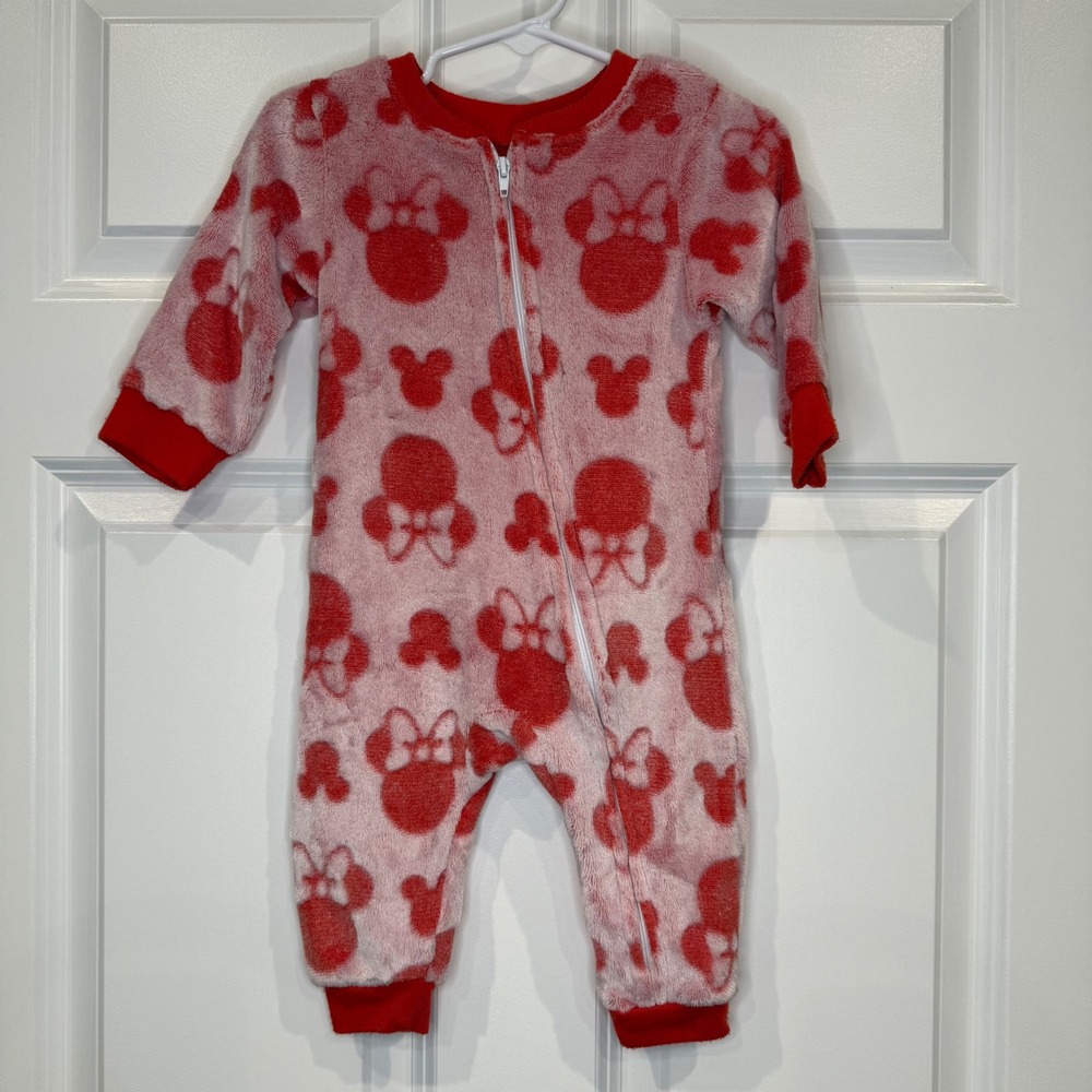Disney Minnie Mouse Fleece Footed Pajamas Jumpsuit Sleepwear Size‎ 12 Months